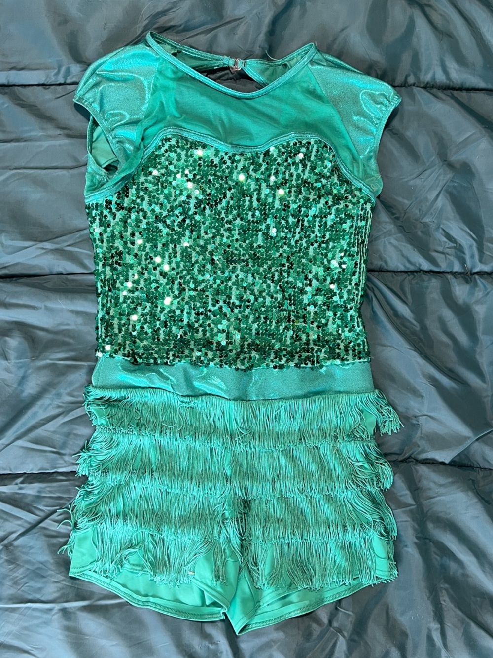 Kids Sequin & Fringe Dance Costume in Teal
